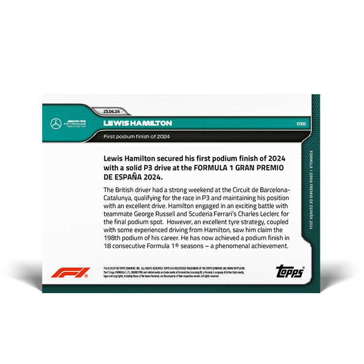 Lewis Hamilton - First podium finish of 2024 - 2024 Formula 1 Topps Now Card 30 - Image 2